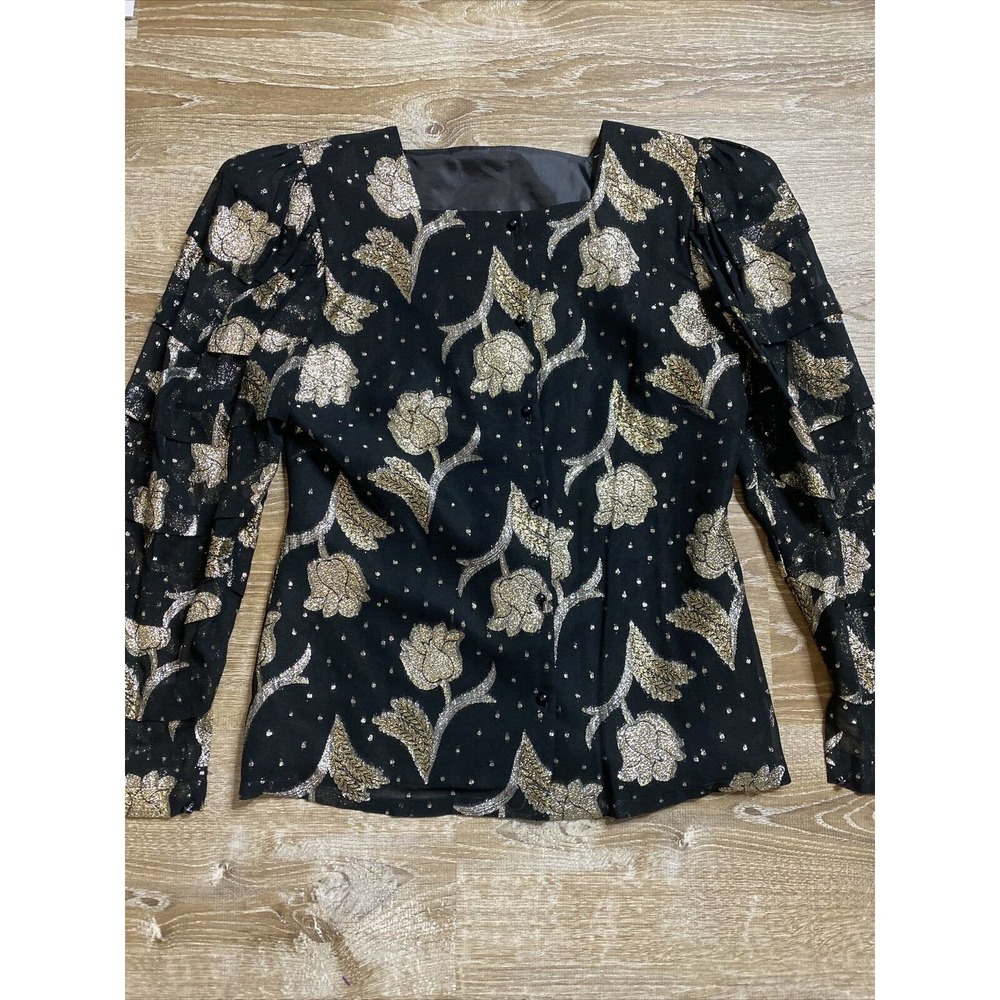 Maggie Shepherd Vintage Top Black Gold Metallic S